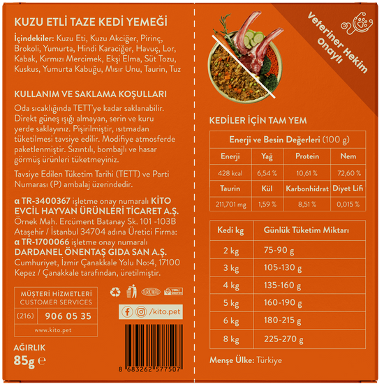 Kuzu Etli Taze Kedi Yemeği