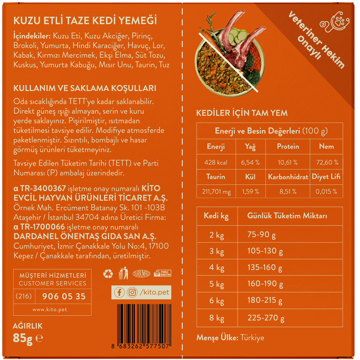 Kuzu Etli Taze Kedi Yemeği