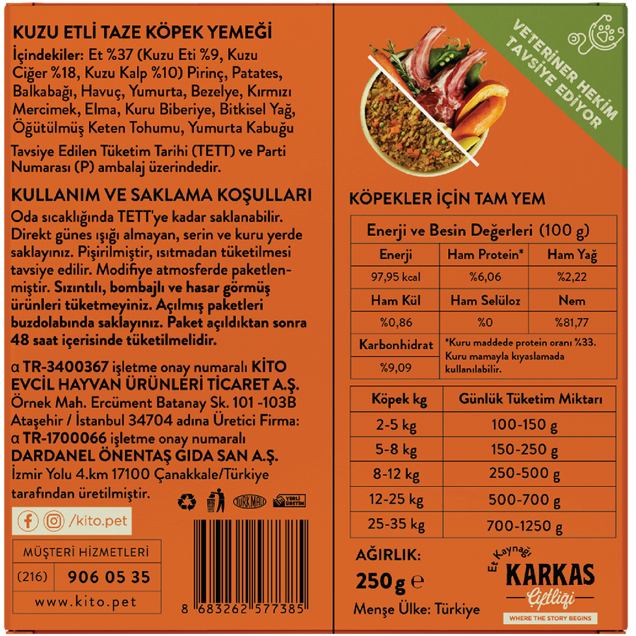 Kito Fresh Dog Food with Lamb 250 gr