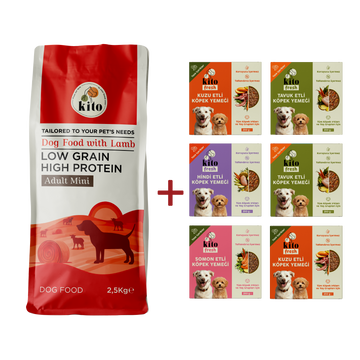 Kuzu Etli Yetişkin Mini Irk Köpek Maması 2.5 KG + Kito Fresh %100 Taze İçerikli Mama Tanışma Paketi