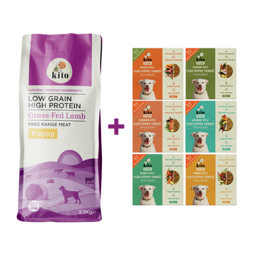 Kuzu Etli Yavru Köpek Maması 2.5 KG + Kito Fresh %100 Taze İçerikli Mama Tanışma Paketi