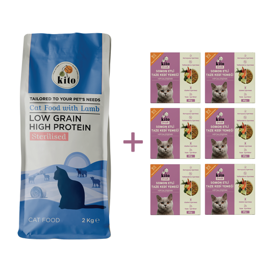 Kısır Kedi Maması 2 KG + Somon Etli Kedi Kito Fresh X 6