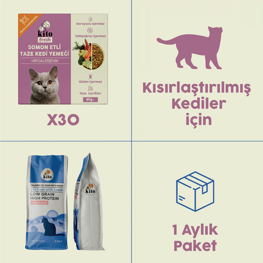30 Adet Somonlu Kito Fresh + 2 kg Kısırlaştırılmış Kedi Maması
