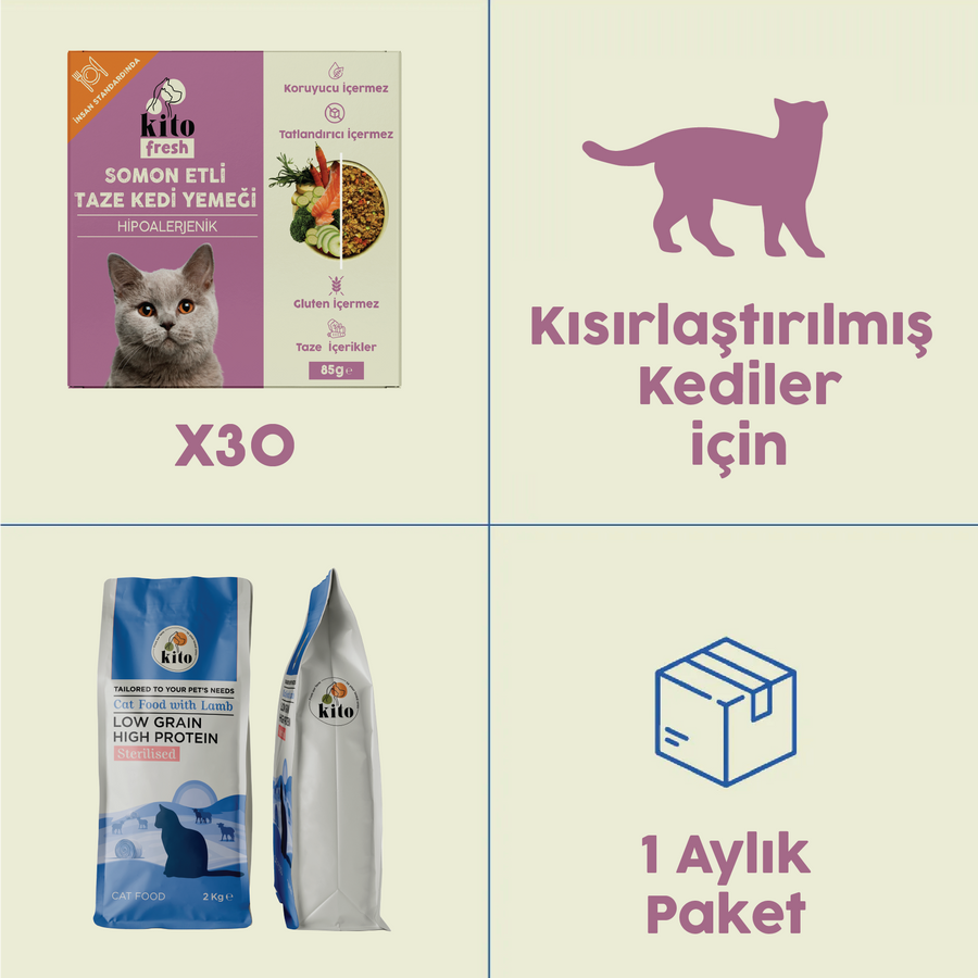 30 Adet Somonlu Kito Fresh + 2 kg Kısırlaştırılmış Kedi Maması