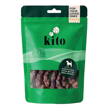 Kito Tavuk Boyun Çiğnemelik Köpek Ödül Maması %100 Doğal, Glutensiz, Organik 100 gr