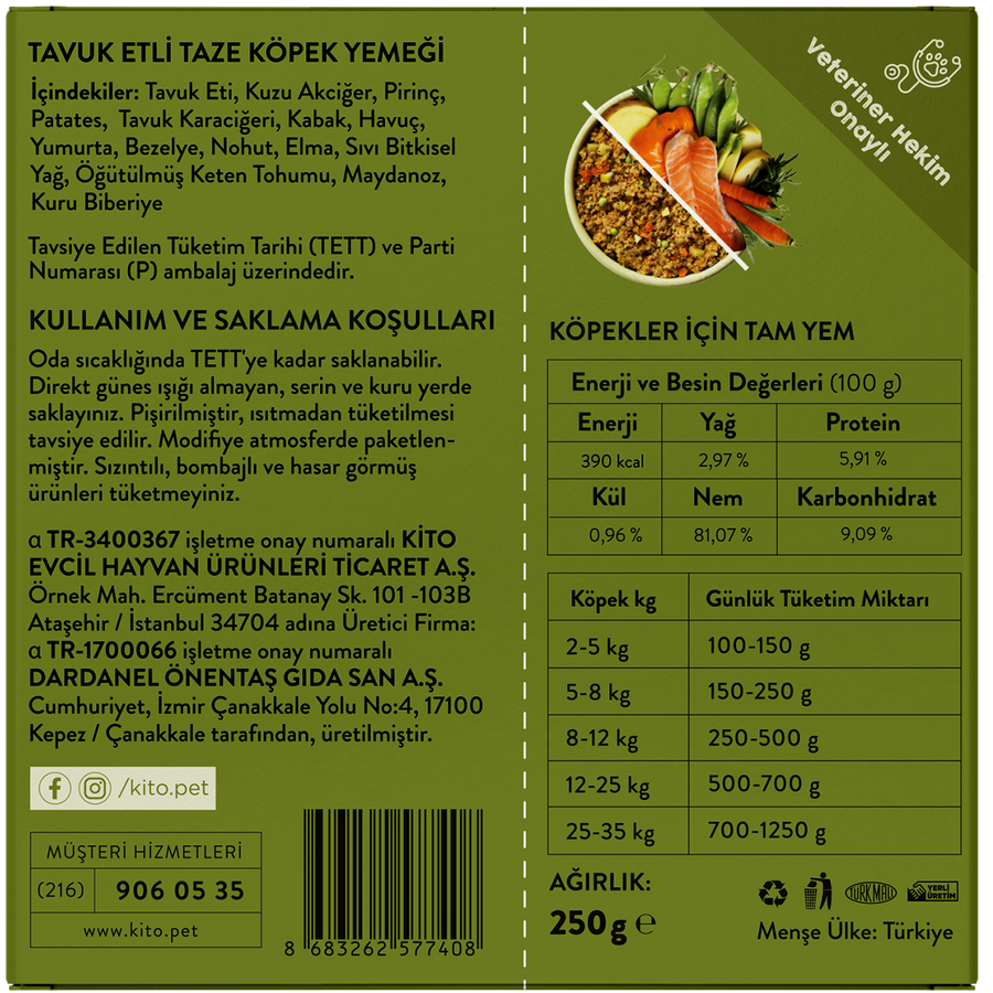 Tavuk Etli Kito Fresh x60 (Orta Irk Köpekler için Aylık Kito Fresh Paketi)