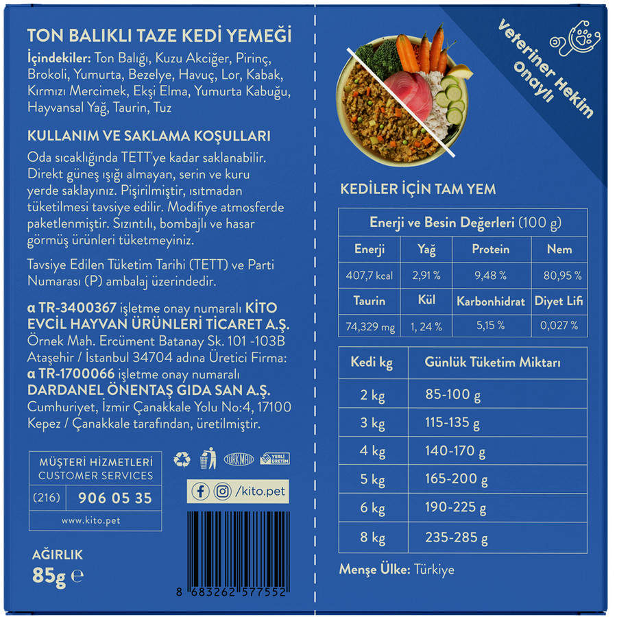 3 Günde 1 Sevindir Paketi Kito Fresh Ton Balıklı Kedi Yemeği 85 gr (10 Adet)
