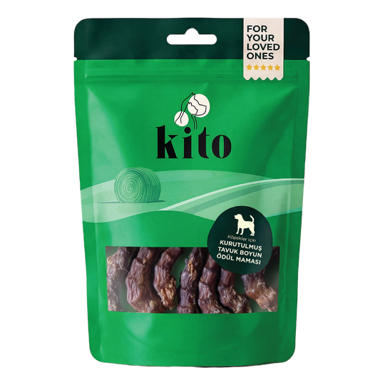 Kito Tavuk Boyun Çiğnemelik Köpek Ödül Maması %100 Doğal, Glutensiz, Organik 100 gr