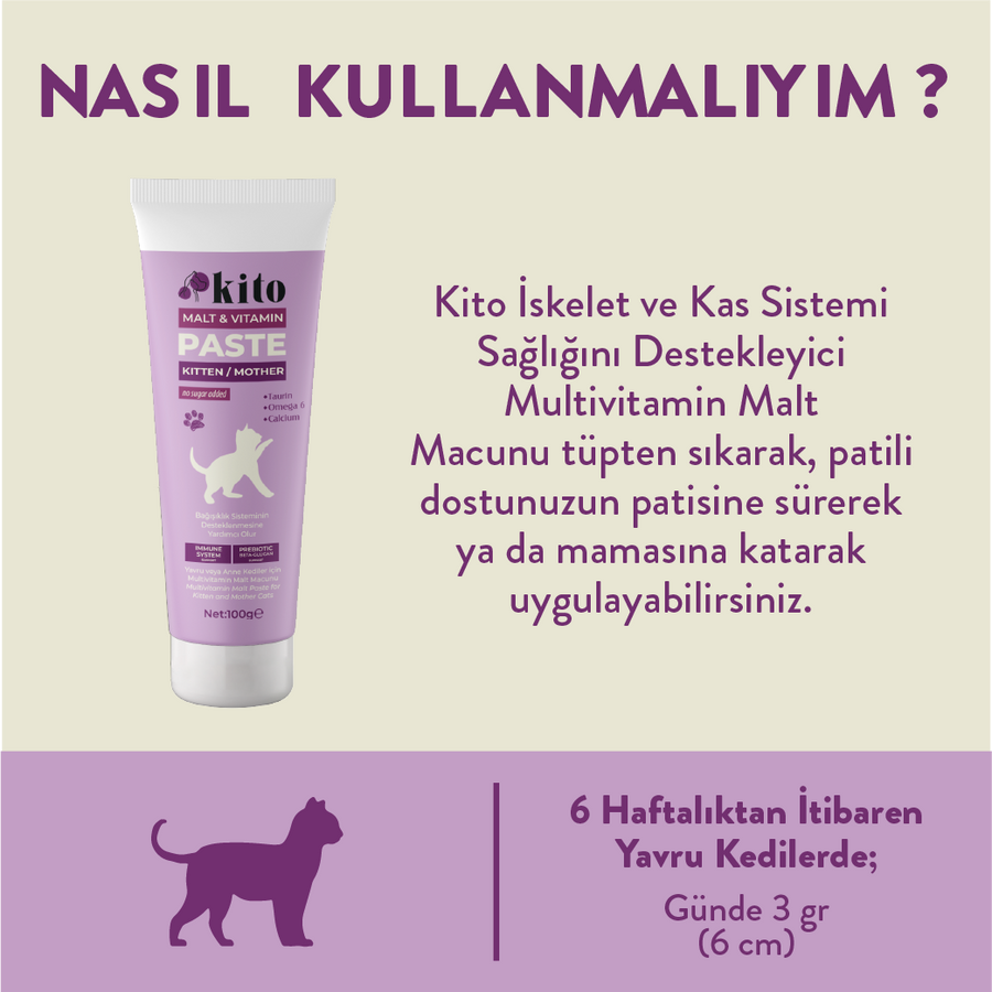 Yavru Kediler İçin Tüy Yumağı Önleyici ve Multivitamin Malt Macunu 100g