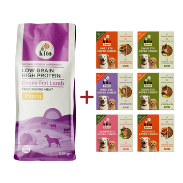 Kuzu Etli Yavru Köpek Maması 2.5 KG + Kito Fresh %100 Taze İçerikli Mama Tanışma Paketi