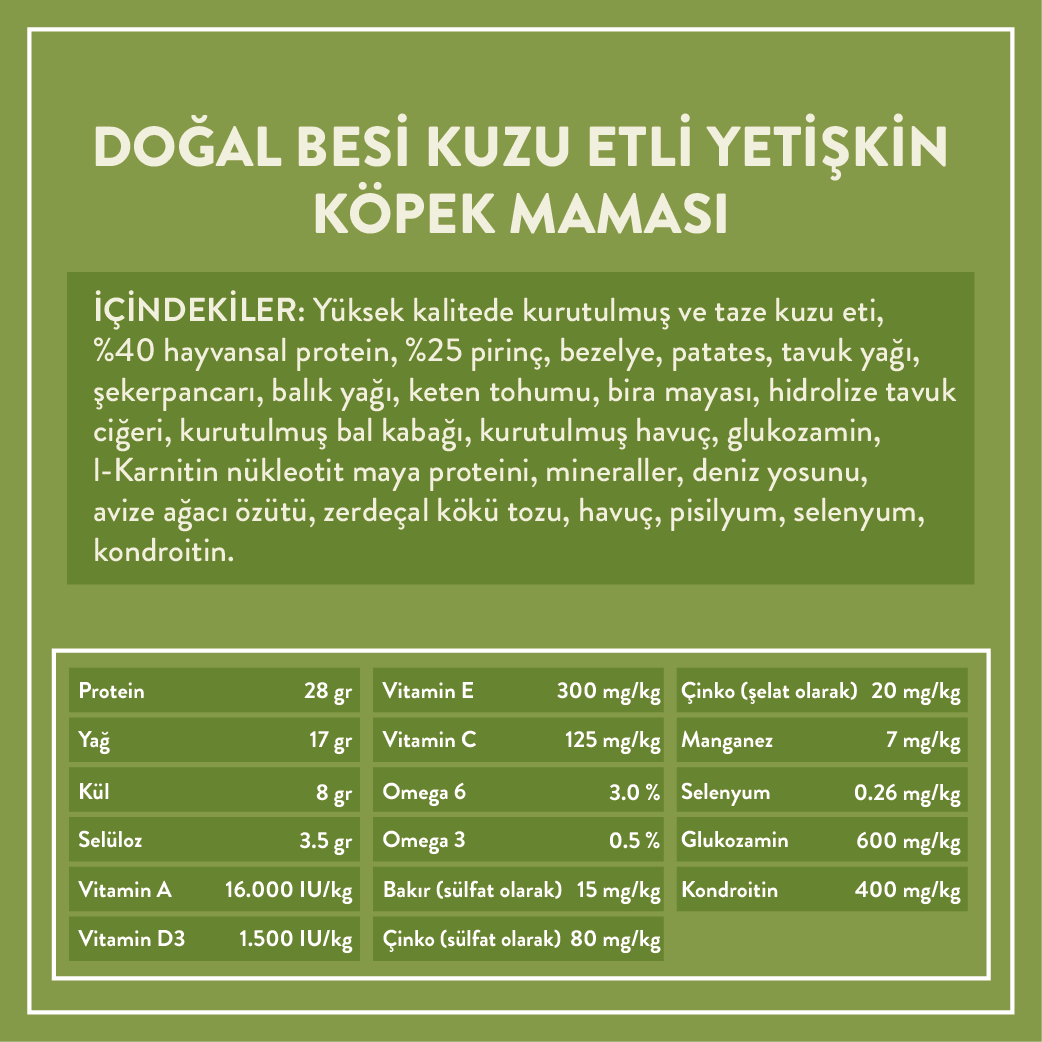 Yetişkin Köpek Maması İçindekiler